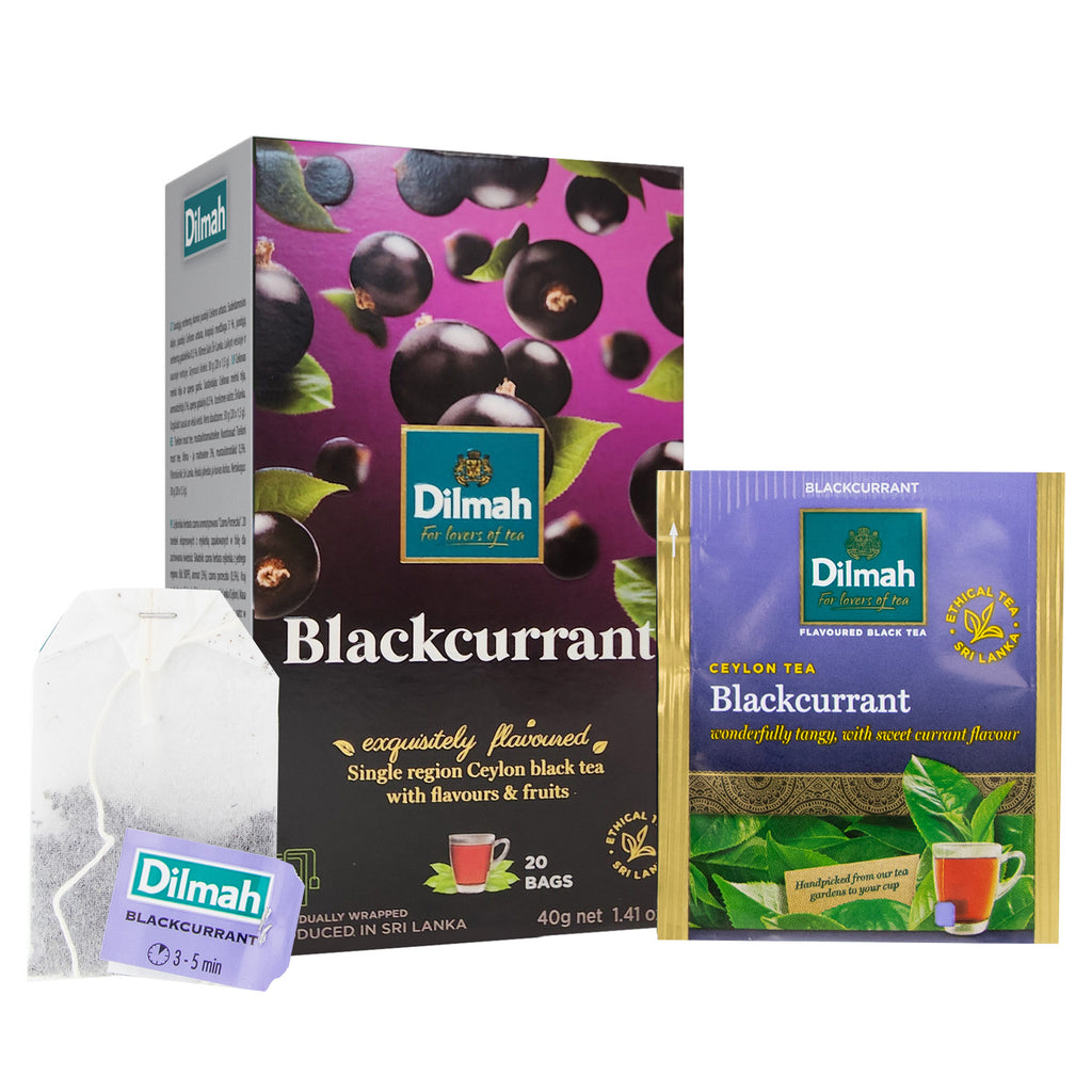 Blackcurrant Black Tea 20 Foil Sachets Tagged Tea Bags