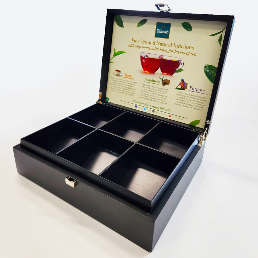 Dilmah Standard Empty Black Presenter Box - 6 Slanted Slots