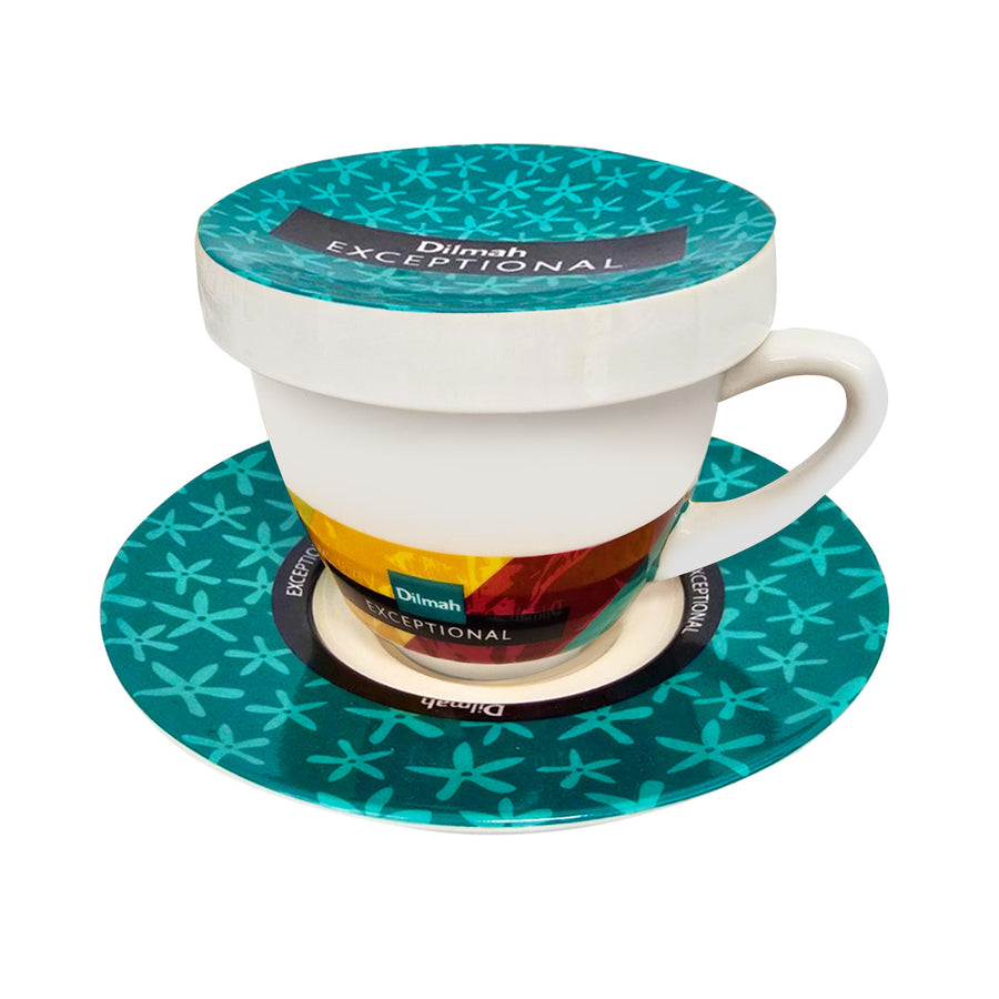 Exceptional Teal Cup & Saucer With Lid (220ml)