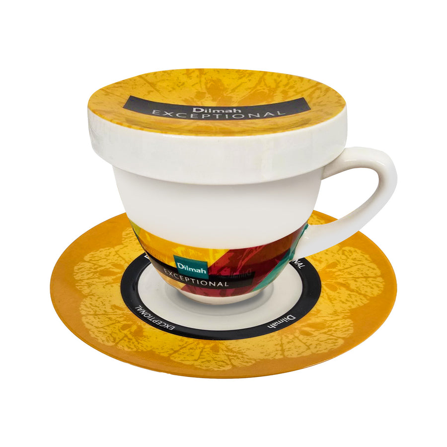 Exceptional Orange Cup & Saucer With Lid (220ml)