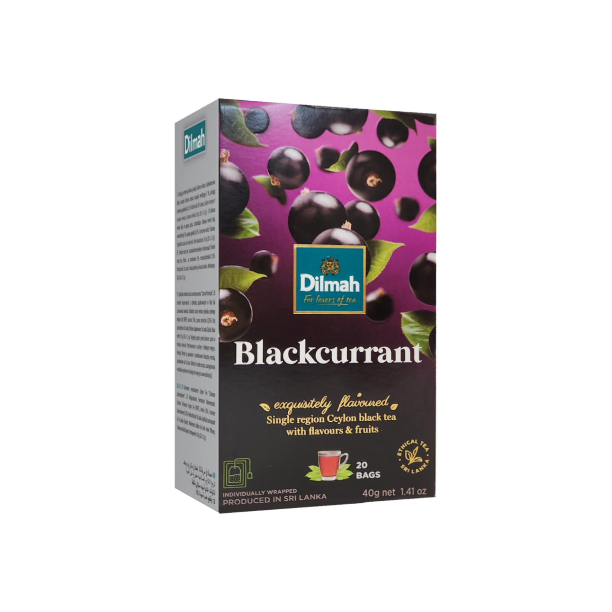 Blackcurrant Black Tea 20 Foil Sachets Tagged Tea Bags