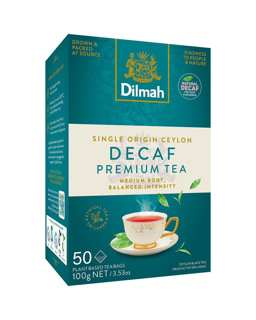 Premium Ceylon Decaffeinated Tea 50 Tagless Tea Bags