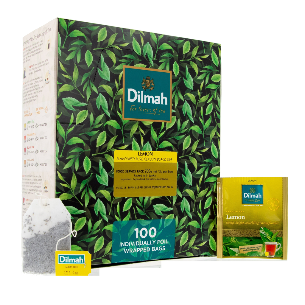 Premium Lemon Pure Ceylon Black Tea 100 Foil Sachets Tea Bags