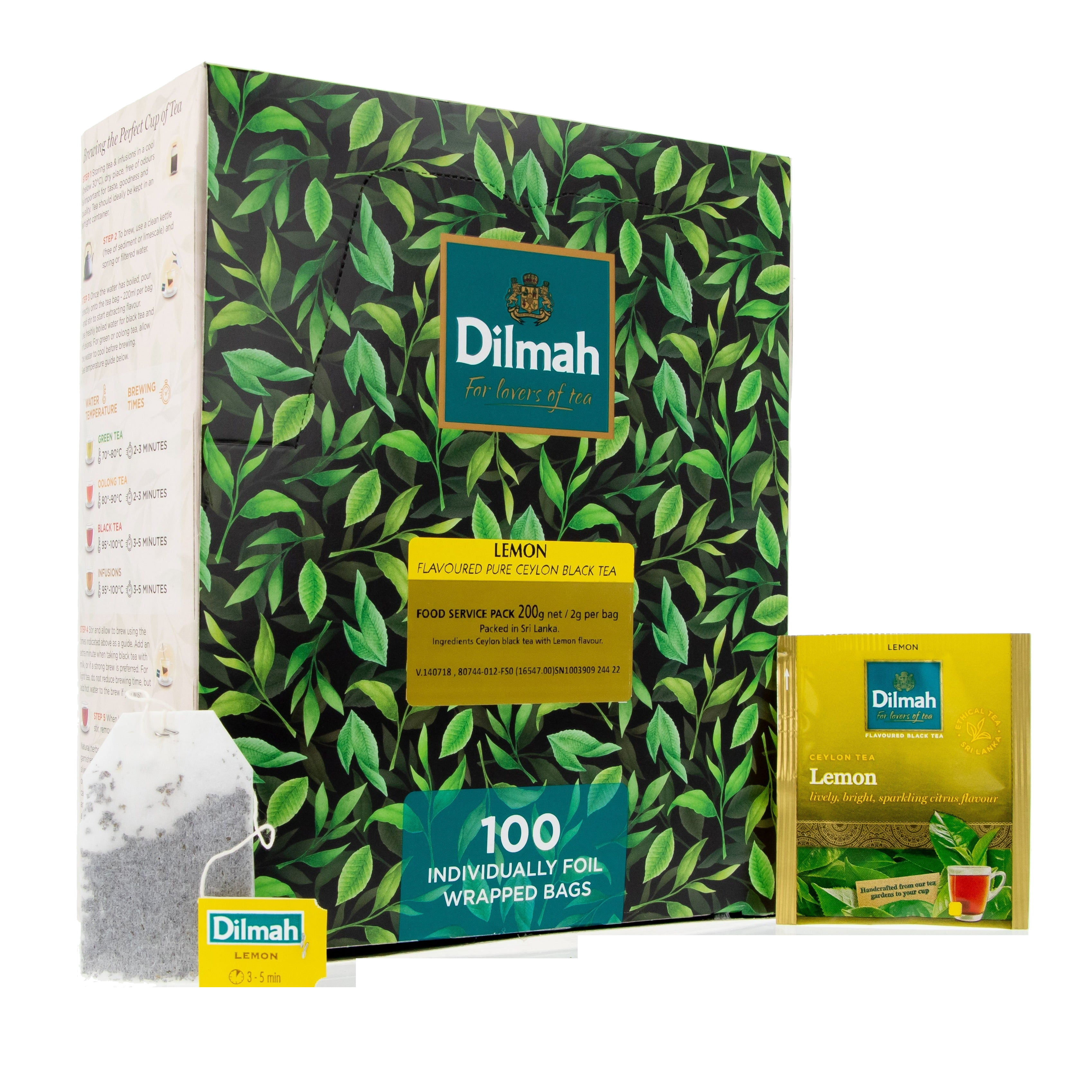 Premium Lemon Pure Ceylon Black Tea 100 Foil Sachets Tea Bags